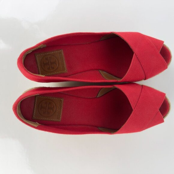 TORY BURCH Filipa Wedges Espadrilles Peep toes Red Size 9 B - Picture 10 of 15